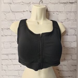 Duluth Trading Co. Womens Zip Front Bonded Black Sports Bra Size 12 Wire Free